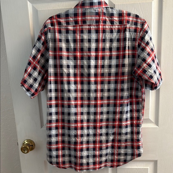 Thomas Dean Red and Blue Casual Button Down Shirt - Picture 3 of 3